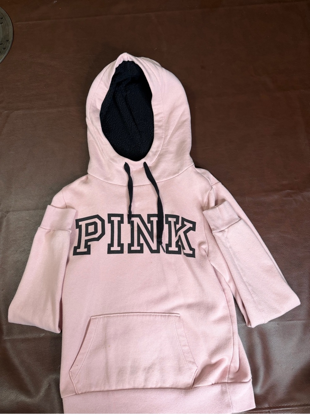 PINK Victoria's Secret Light Pink Hoodie with Black Sherpa Lining - Picture 2 of 6